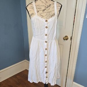 LOFT White Button-Front Midi Dress